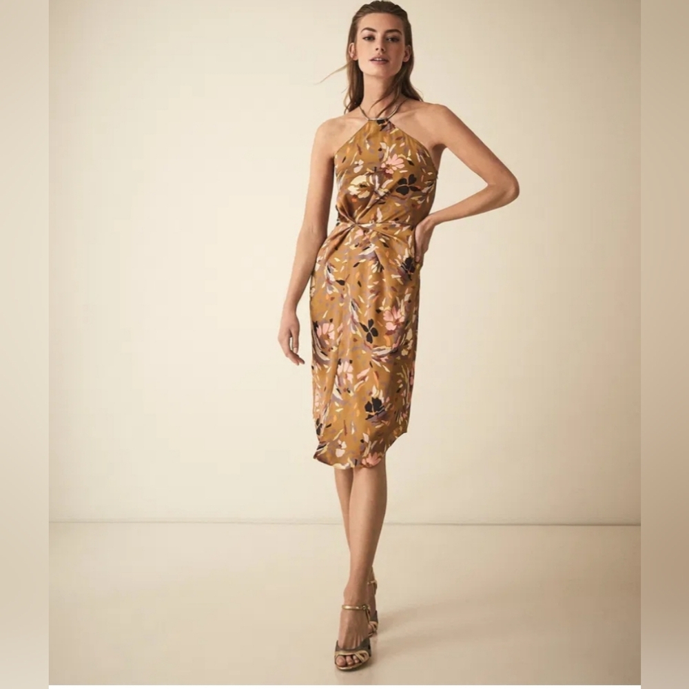 REISS Paola Floral Print Halter-neck Cocktail Dress. Size: 6.